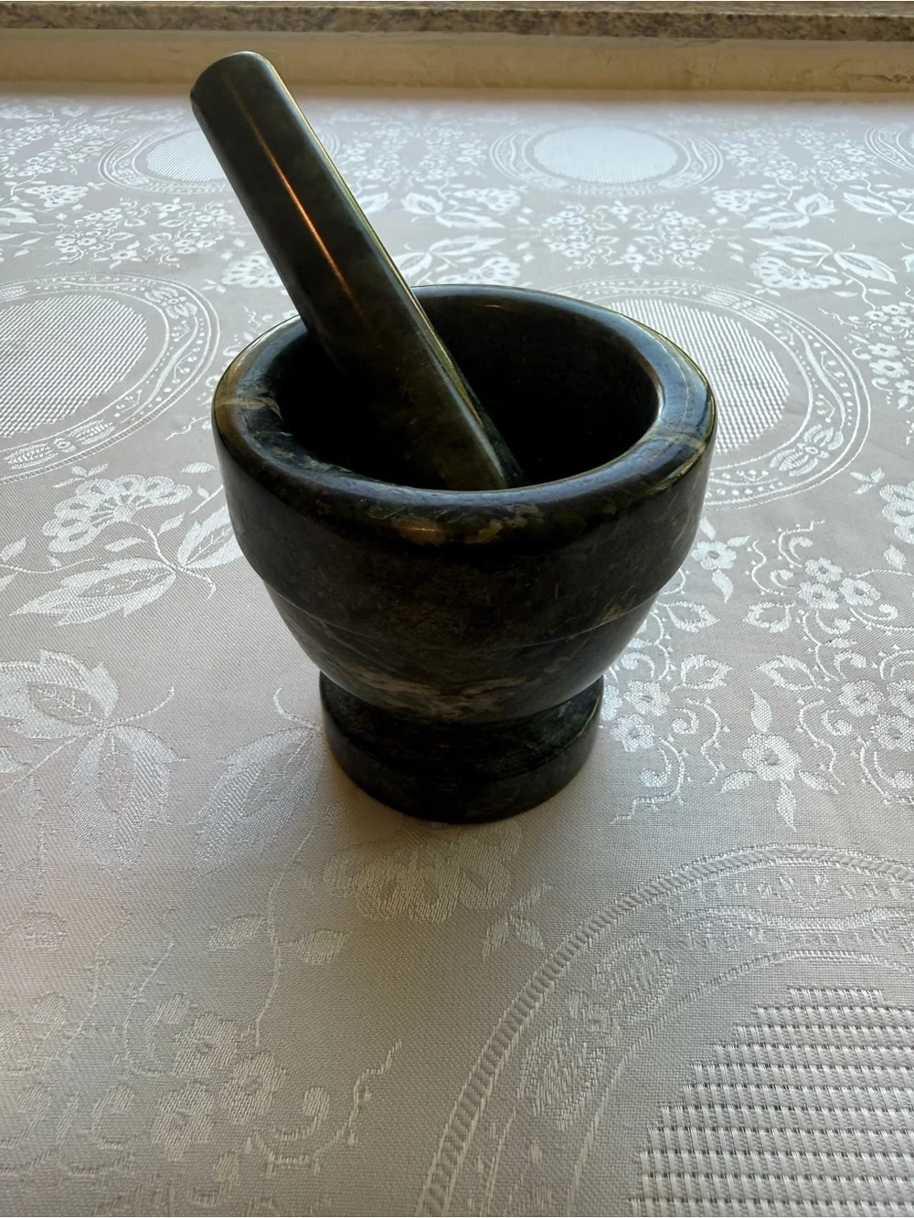 Vintage Y2K Green Marble Mortar And Pestle Set Used Grinding Spices Herbs Nuts